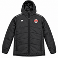 Black Terrace Clyde FC padded hooded jacket, studio product photograph on white background